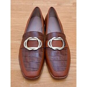 Rockport Women's Brown Crocodile Print Buckle Slip-On Loafer Flats US 8 M